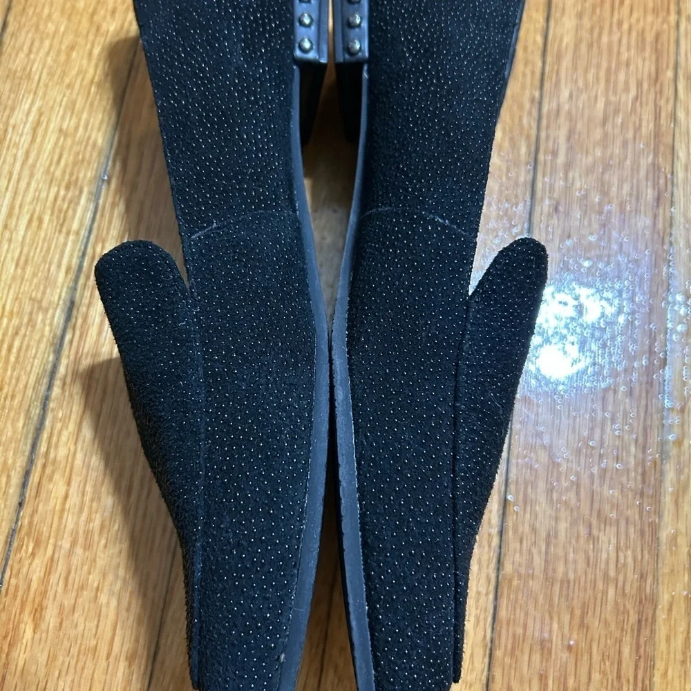 Adrianna Papell ‎ Loafer Black Leather Studded Heel Almond Toe Shoe Size 8